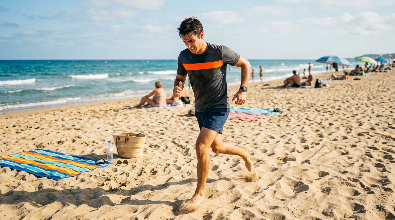 On s&rsquo;obstine tous à courir sur le sable sec en pensant amortir chaque foulée : ce réflexe de vacances met pourtant nos jambes à rude épreuve
